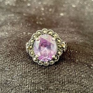 Gorgeous 925 Sterling Silver, Amethyst, and Hematite Ring sz 8